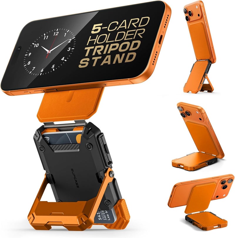 SupCase for MagSafe Wallet with Stand, Magnetic Wallet for Men, [Hold 5 Cards] [Adjustable Stand] [RFID Blocking] Phone Credit Card Holder Tripod for iPhone 17/16/15/14/13/12 Series, Coral - Image 1